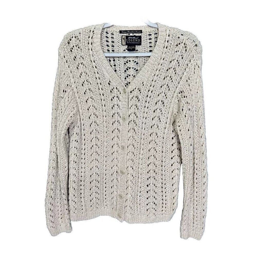 Vintage Eddie Bauer Sweater Cardigan Women’s Medium Beige Legend Knit Button 90s - Picture 1 of 5
